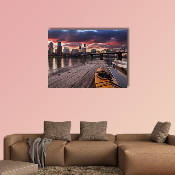 Portland, Oregon Panorama Sunset scene with dramatic wall art