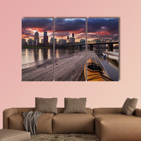 Portland, Oregon Panorama Sunset scene with dramatic wall art
