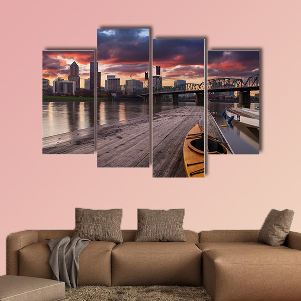 Portland, Oregon Panorama Sunset scene with dramatic wall art
