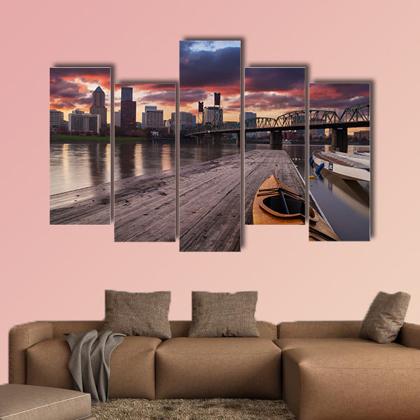 Portland, Oregon Panorama Sunset scene with dramatic wall art