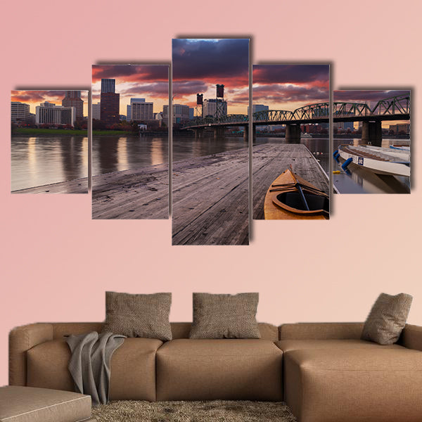 Portland, Oregon Panorama Sunset scene with dramatic wall art