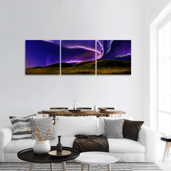 Northern light on the silent field before sun rise panoramic canvas wall art
