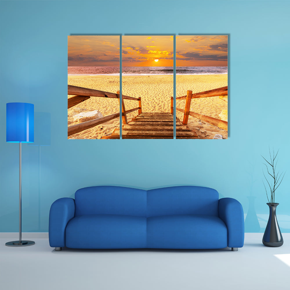 A Boardwalk On Beach Multi Panel Canvas Wall Art