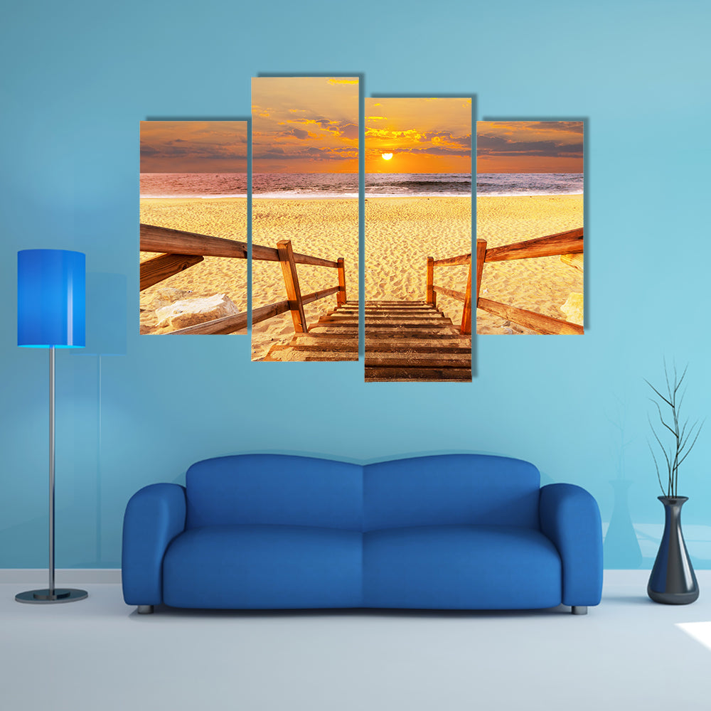 A Boardwalk On Beach Multi Panel Canvas Wall Art