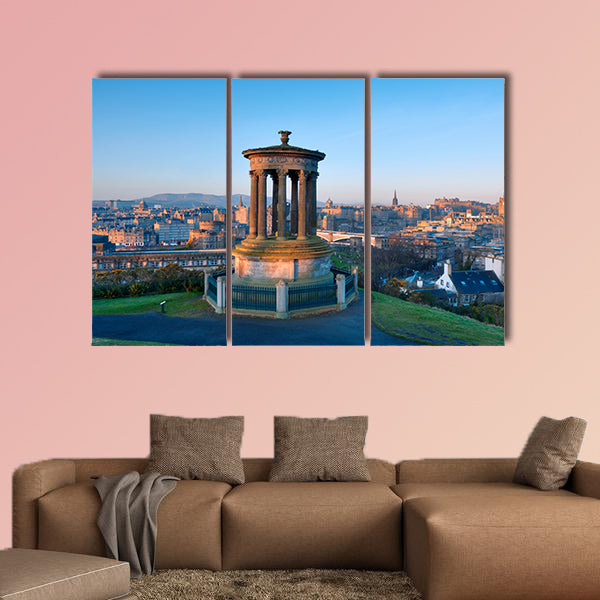  Sunrise view across the city of Edinburgh from Calton Hill multi panel canvas wall art