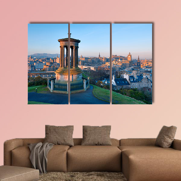 Sunrise view across the city of Edinburgh from Calton Hill multi panel canvas wall art
