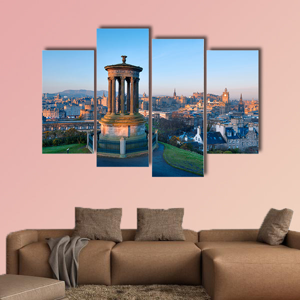 Sunrise view across the city of Edinburgh from Calton Hill multi panel canvas wall art