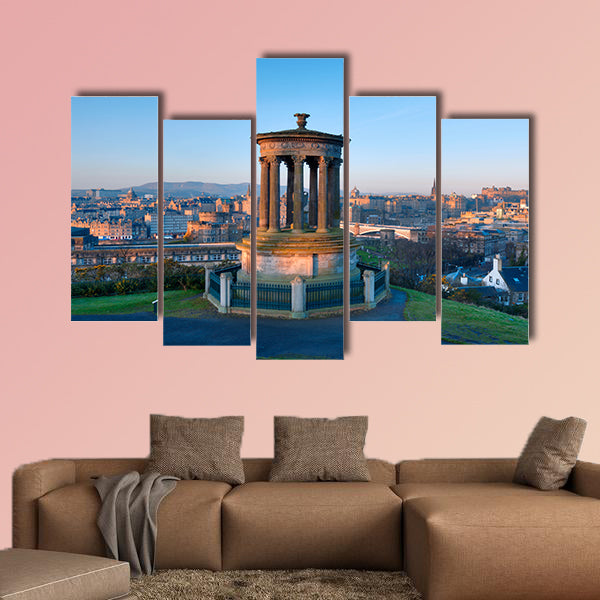  Sunrise view across the city of Edinburgh from Calton Hill multi panel canvas wall art