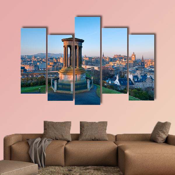 Sunrise view across the city of Edinburgh from Calton Hill multi panel canvas wall art