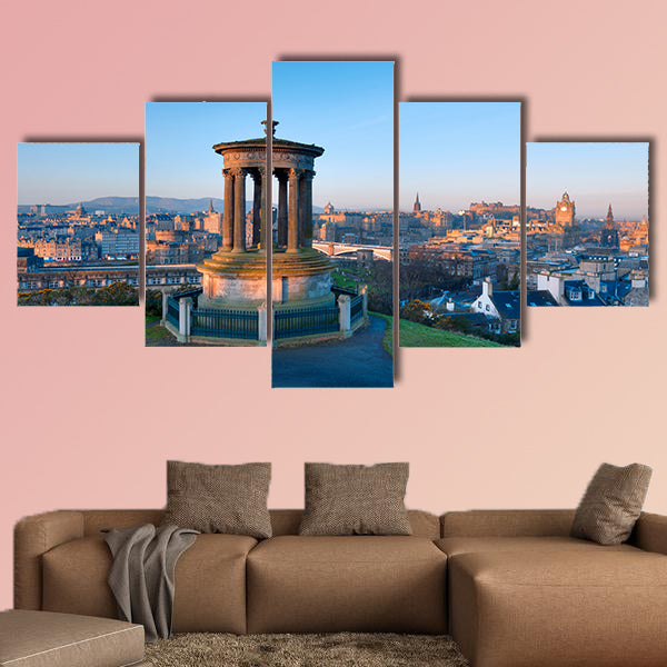  Sunrise view across the city of Edinburgh from Calton Hill multi panel canvas wall art