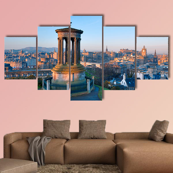 Sunrise view across the city of Edinburgh from Calton Hill multi panel canvas wall art