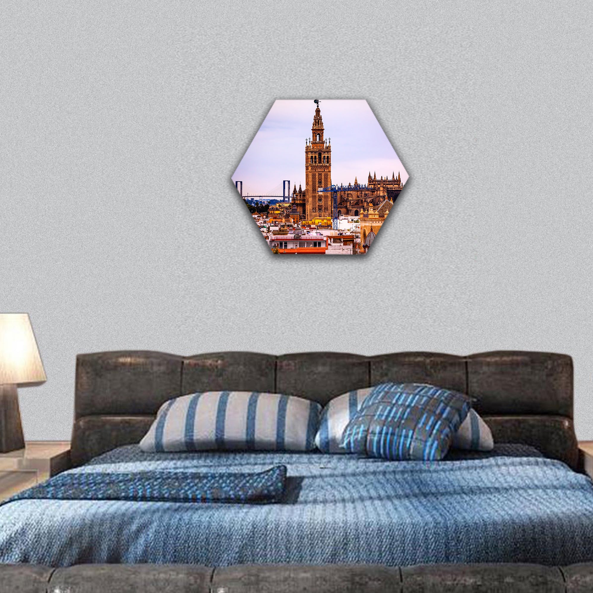 Giralda Spire Bell Tower Seville Cathedra ,Church of Salvador hexagonal canvas wall art