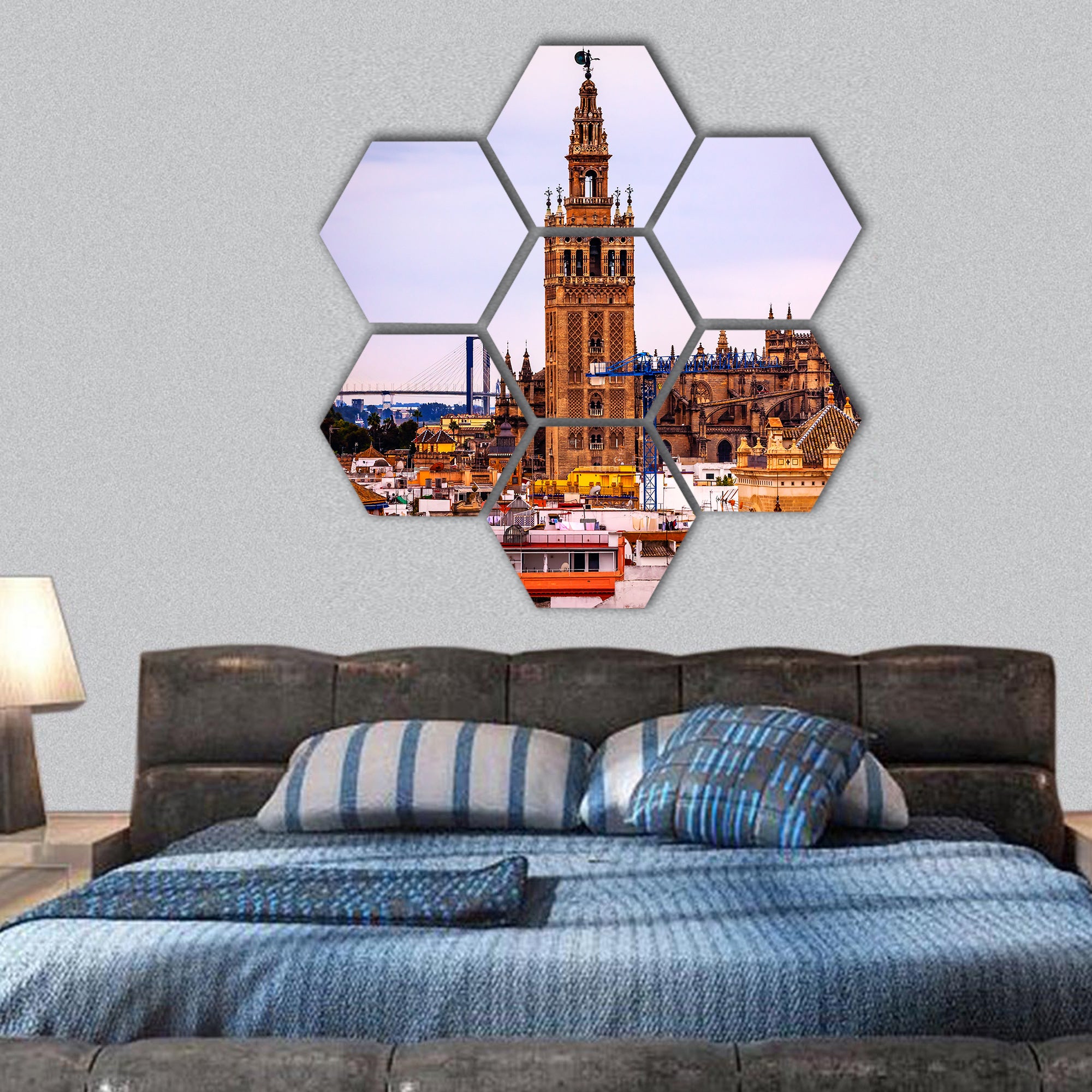 Giralda Spire Bell Tower Seville Cathedra ,Church of Salvador hexagonal canvas wall art