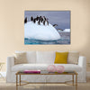 Gentoo penguin jumping into water from iceberg multi Panel Canvas wall Art