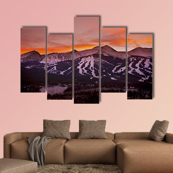 The Colorado sunset, Breckenridge ski slopes at the sunset Colorado multi panel canvas wall art