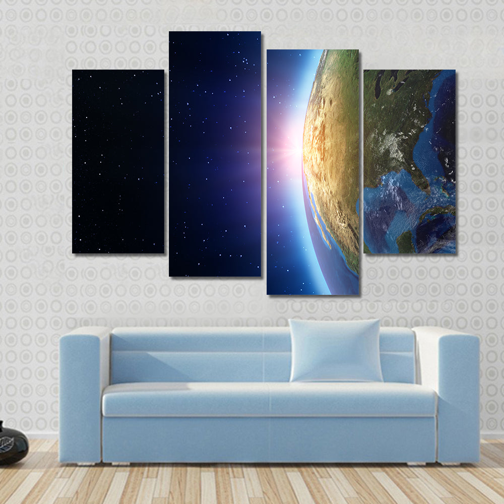 North America sunset from space Multi Panel Canvas Wall Art