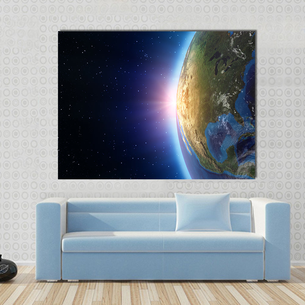 North America sunset from space Multi Panel Canvas Wall Art