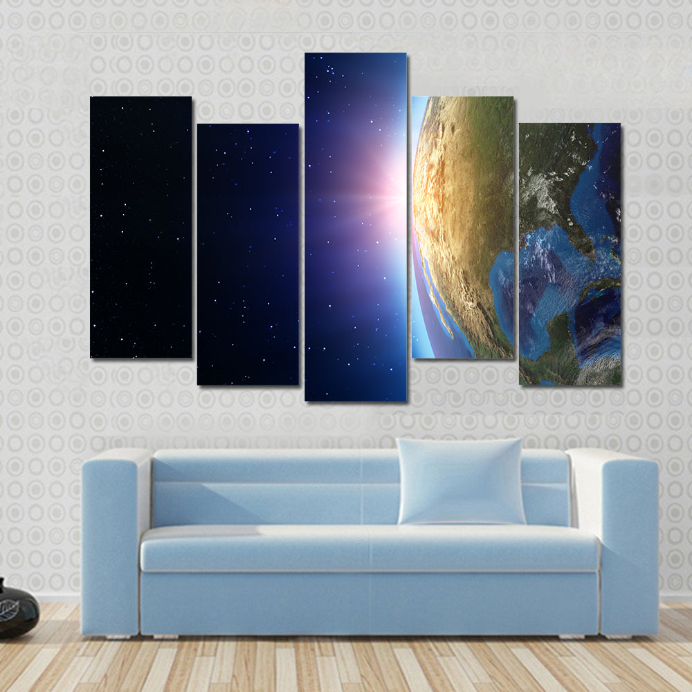 North America sunset from space Multi Panel Canvas Wall Art