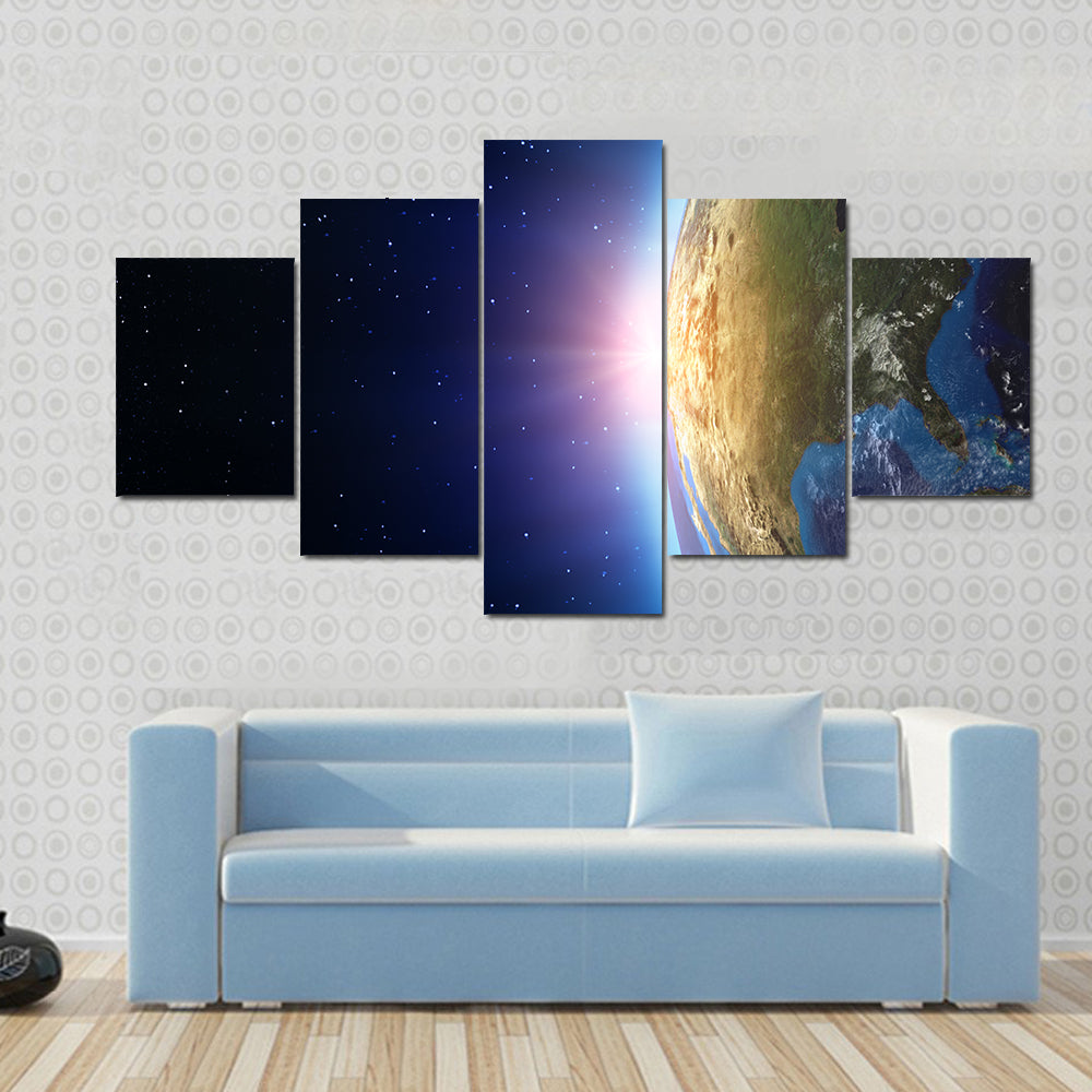 North America sunset from space Multi Panel Canvas Wall Art