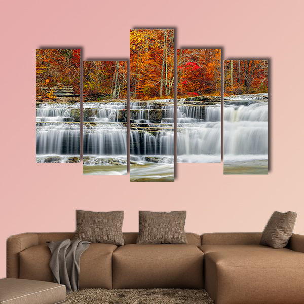 Whitewater pours over rock ledges at Indiana Multi panel canvas wall art