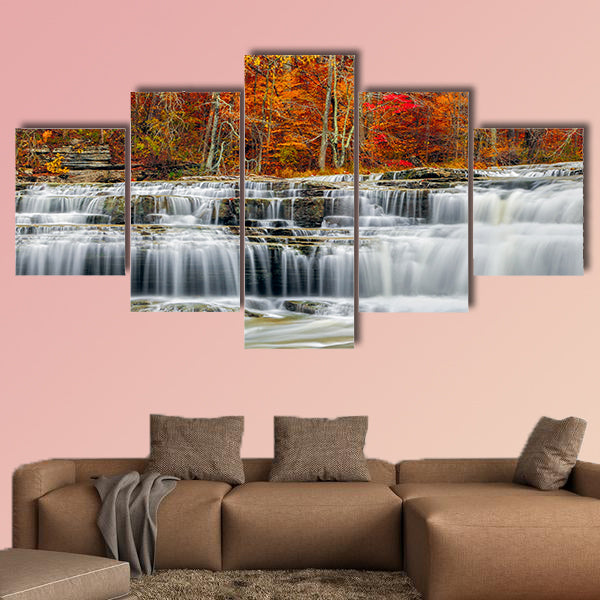Whitewater pours over rock ledges at Indiana Multi panel canvas wall art