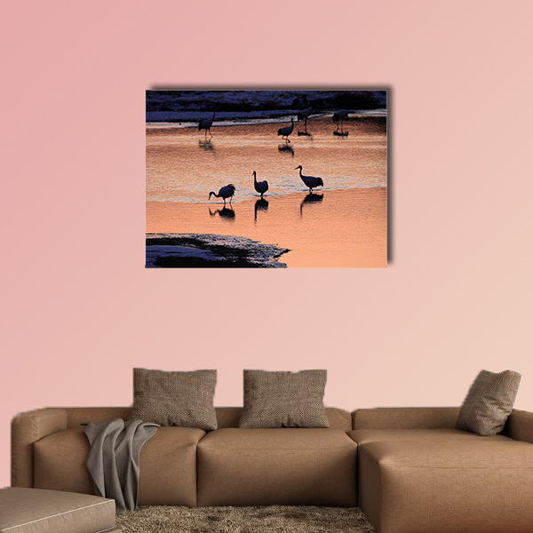 Japanese crane Grus Japonensis early morning multi panel canvas wall art