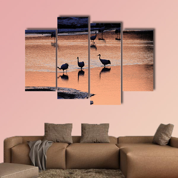 Japanese crane Grus Japonensis early morning multi panel canvas wall art