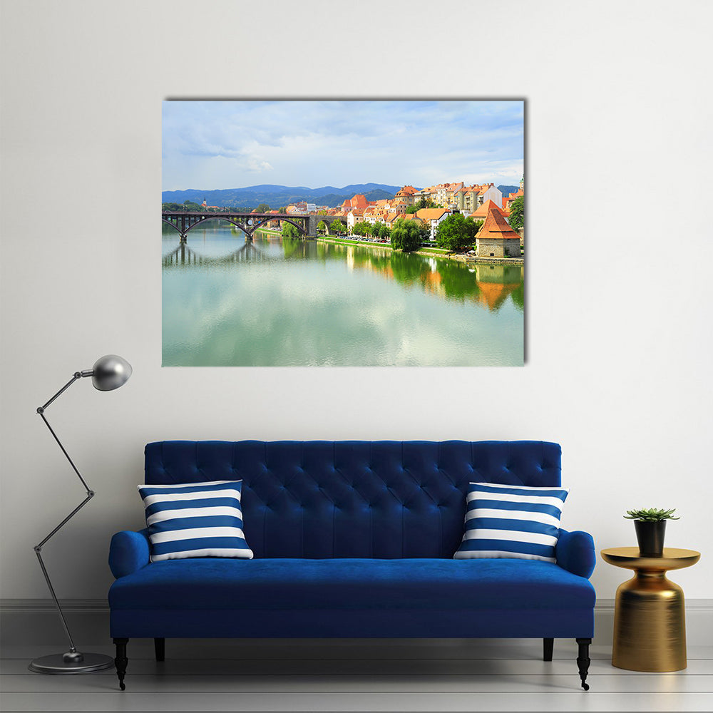 Skyline view of Maribor city, Slovenia Multi panel canvas wall art