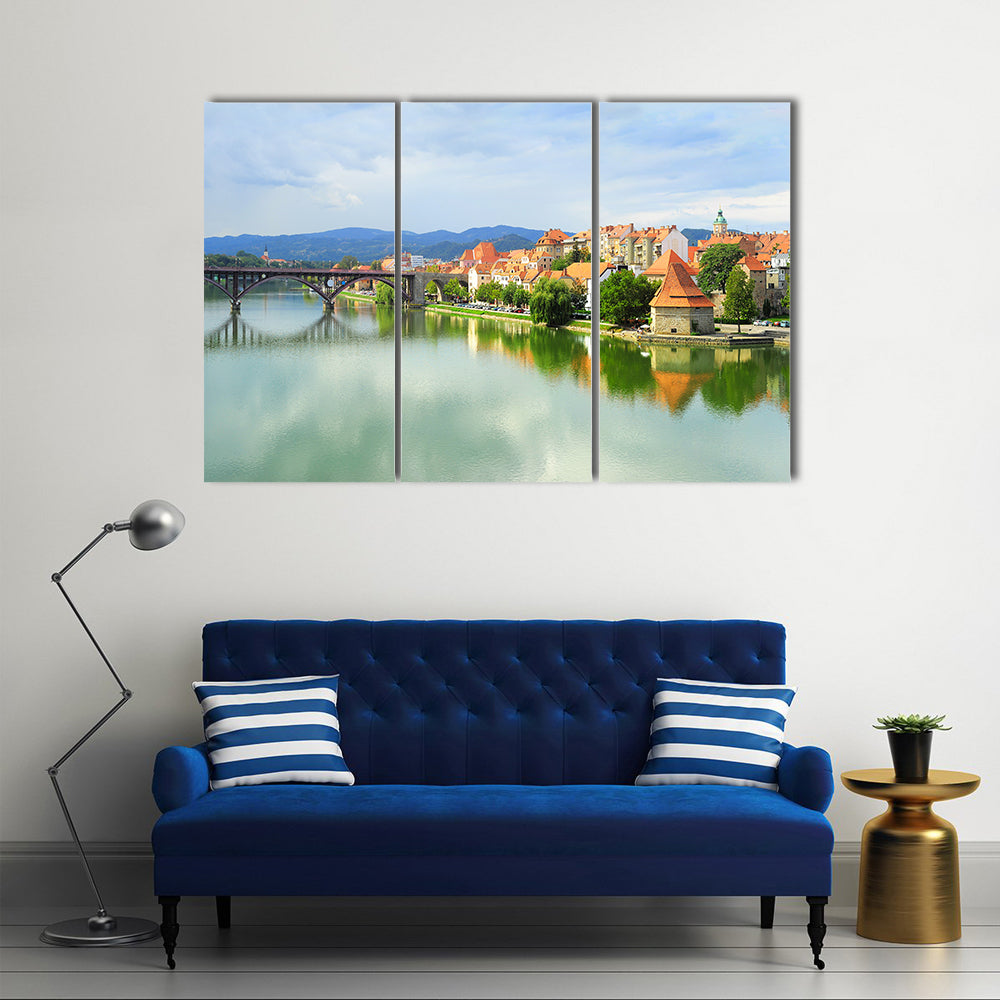 Skyline view of Maribor city, Slovenia Multi panel canvas wall art