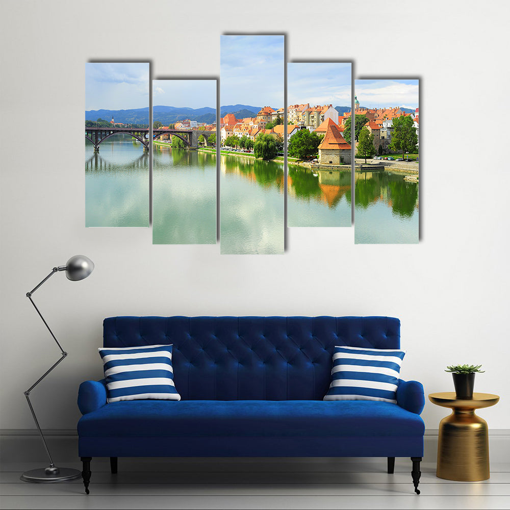 Skyline view of Maribor city, Slovenia Multi panel canvas wall art