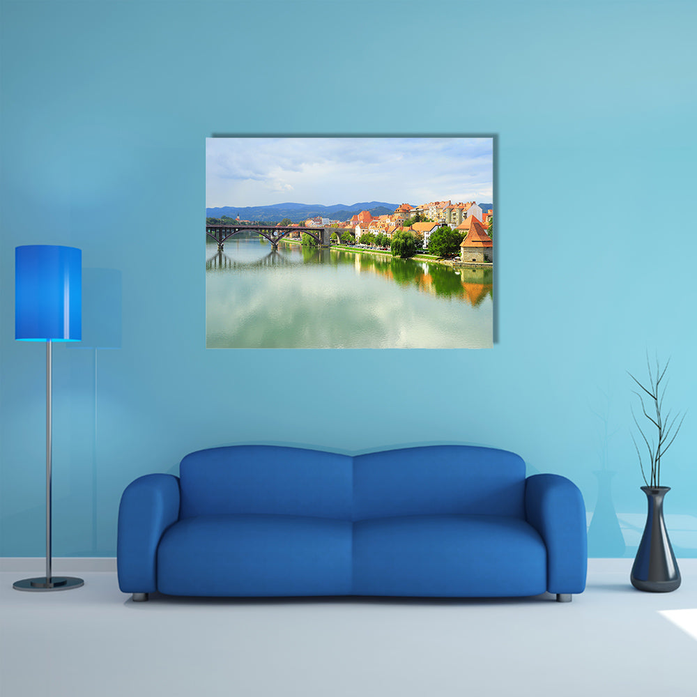 Skyline view of Maribor city, Slovenia multi panel canvas wall art