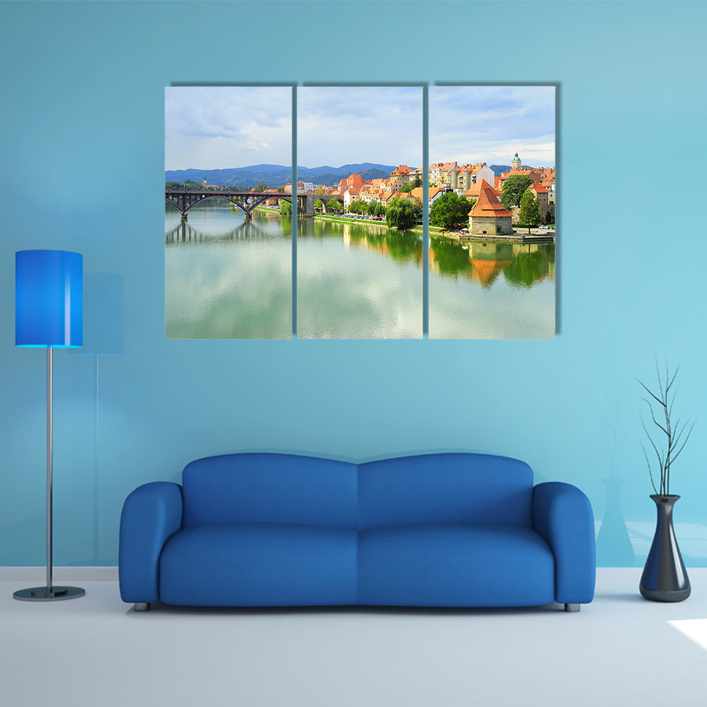 Skyline view of Maribor city, Slovenia multi panel canvas wall art