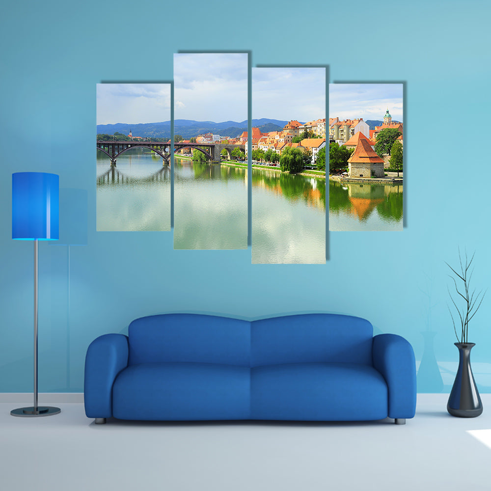 Skyline view of Maribor city, Slovenia multi panel canvas wall art