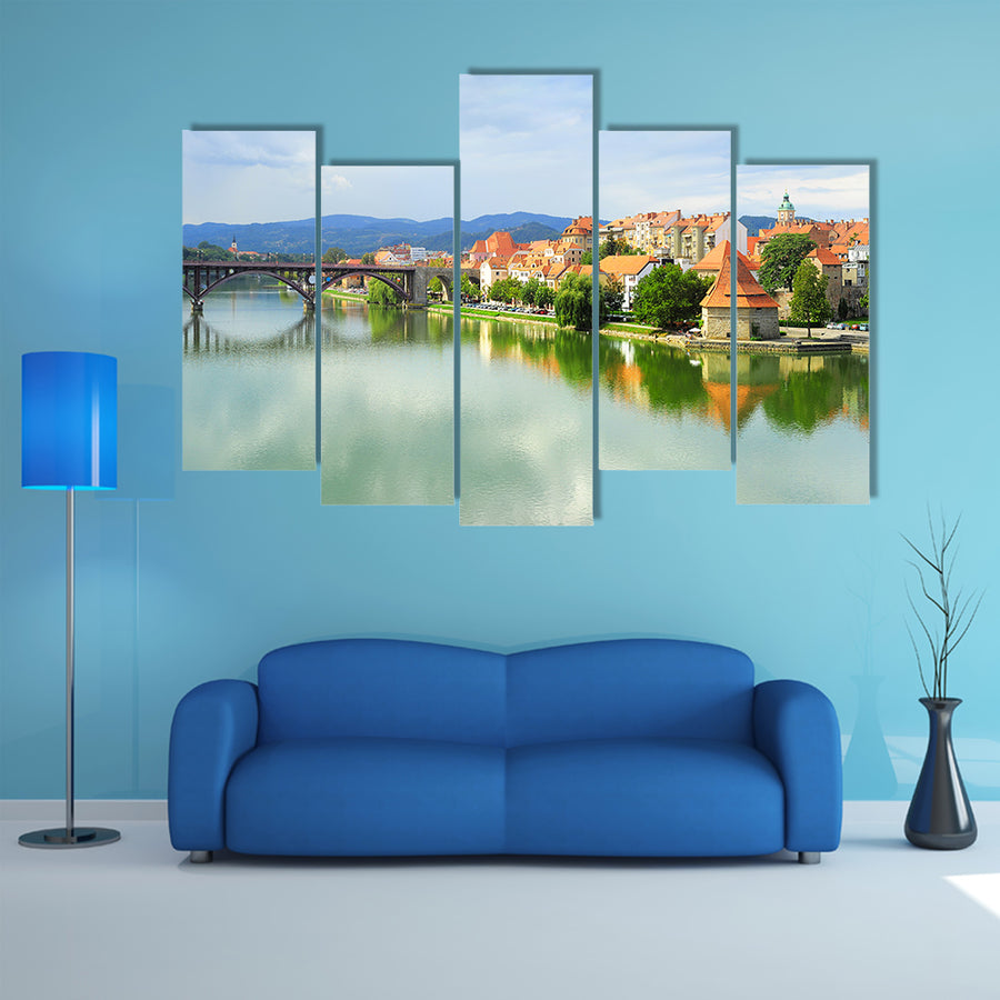 Skyline view of Maribor city, Slovenia multi panel canvas wall art