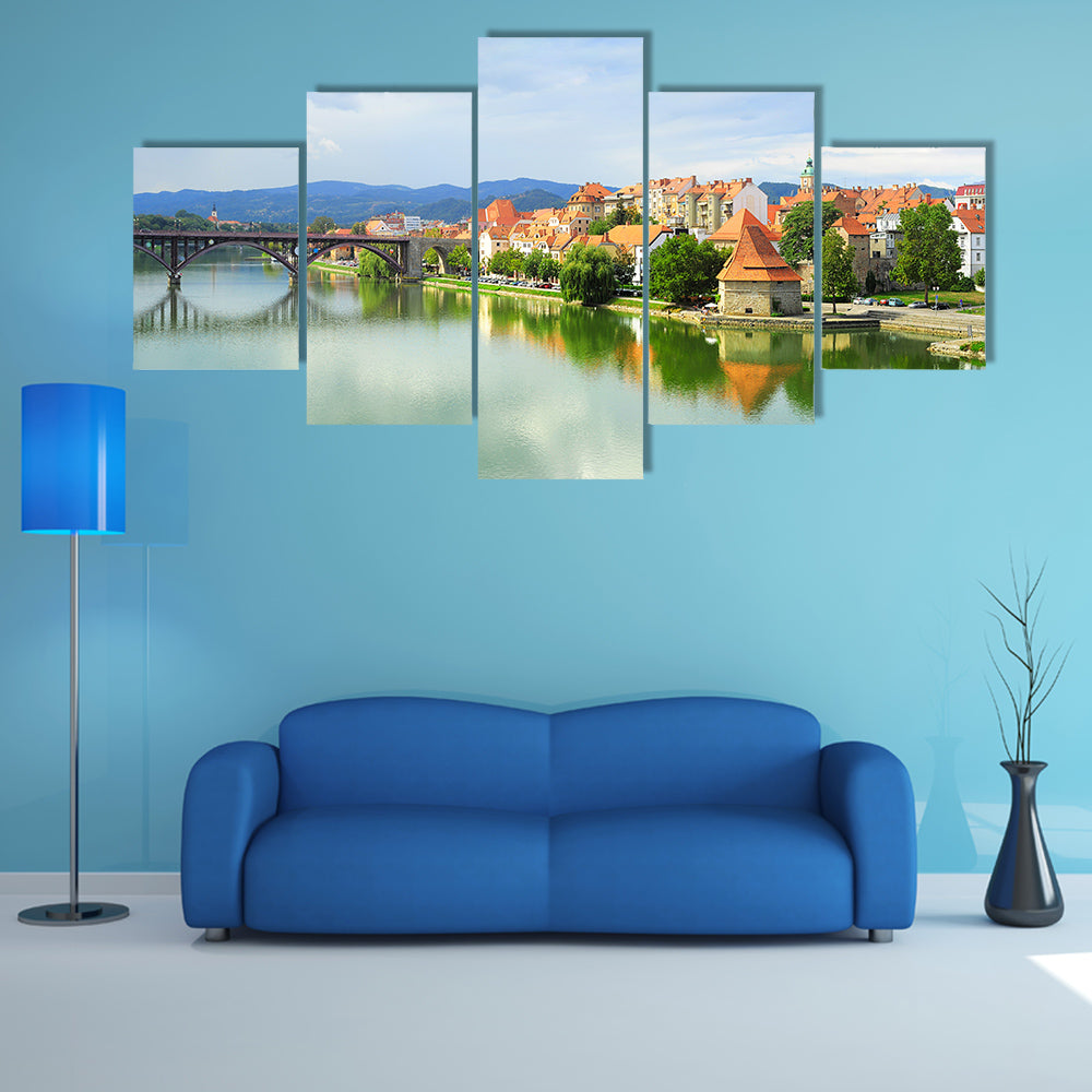Skyline view of Maribor city, Slovenia multi panel canvas wall art