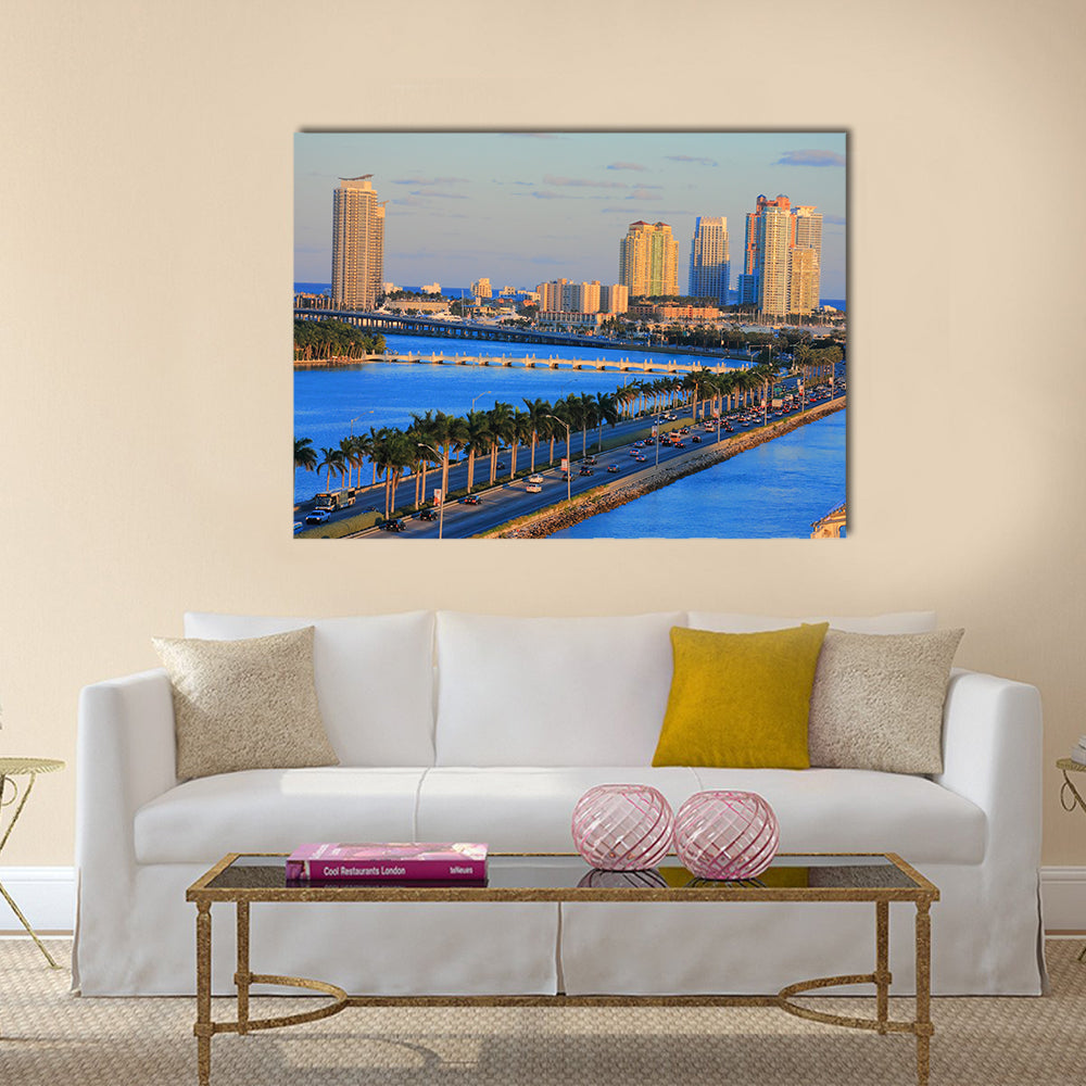 miami cityscape in day time ,florida USA multi panel canvas wall art