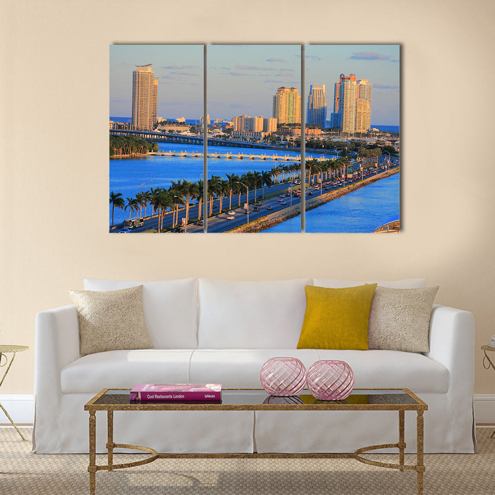 miami cityscape in day time ,florida USA multi panel canvas wall art