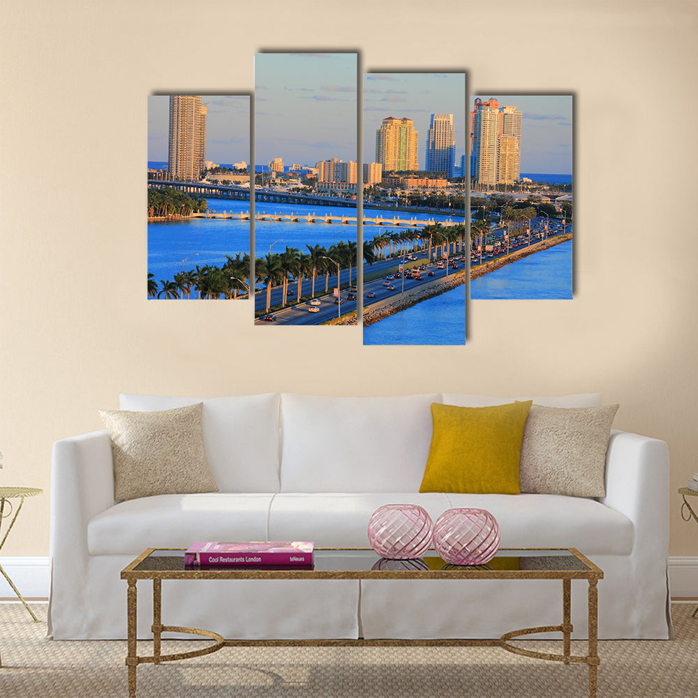 miami cityscape in day time ,florida USA multi panel canvas wall art