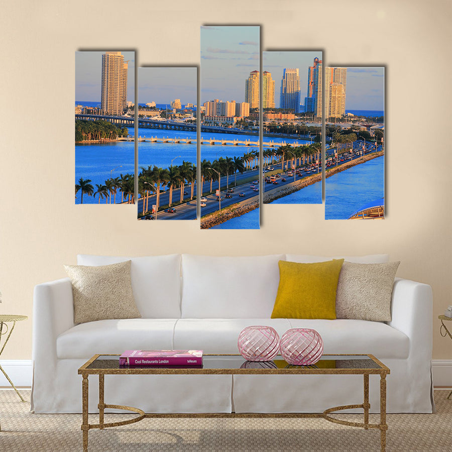 miami cityscape in day time ,florida USA multi panel canvas wall art