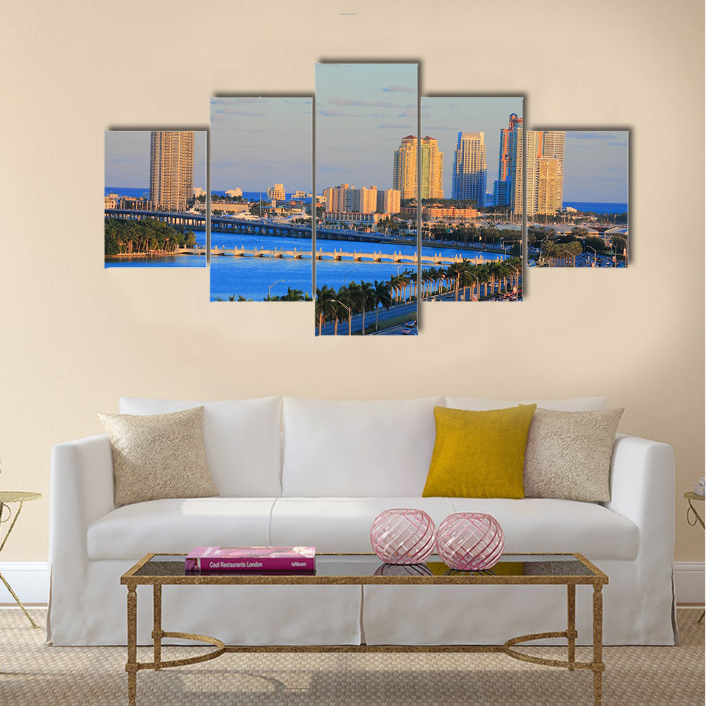 miami cityscape in day time ,florida USA multi panel canvas wall art