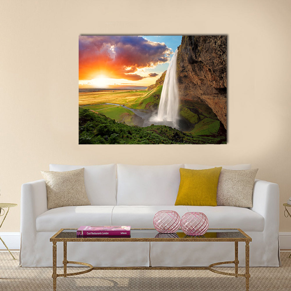 Waterfall, Iceland - Seljalandsfoss Multi Panel Canvas Wall Art