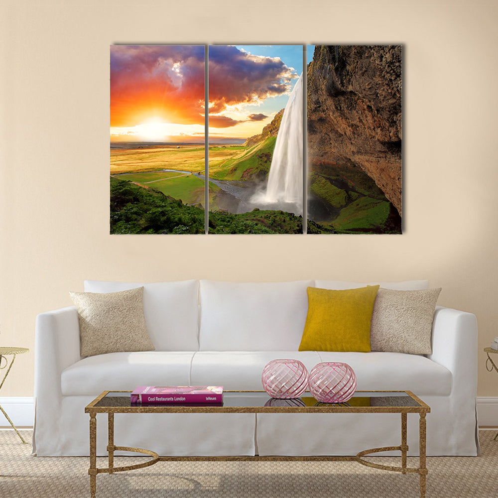 Waterfall, Iceland - Seljalandsfoss Multi Panel Canvas Wall Art