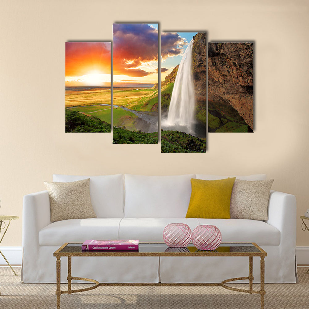Waterfall, Iceland - Seljalandsfoss Multi Panel Canvas Wall Art