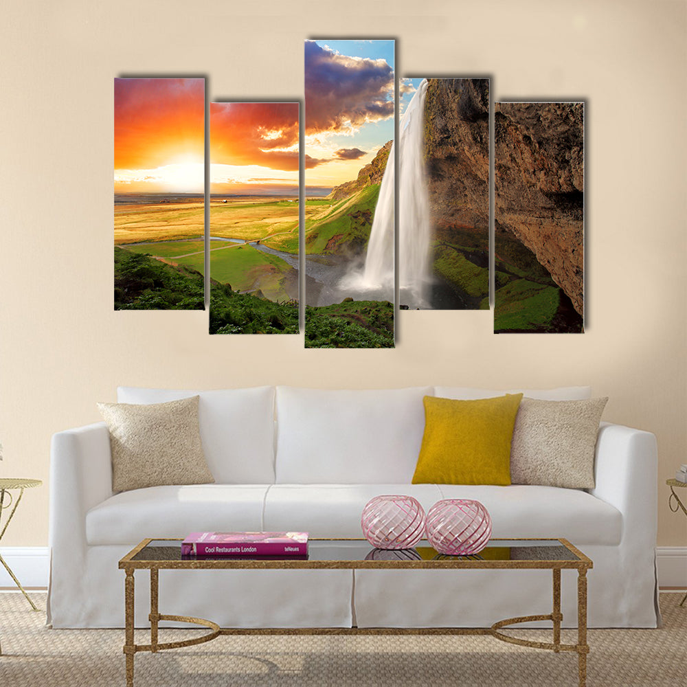 Waterfall, Iceland - Seljalandsfoss Multi Panel Canvas Wall Art