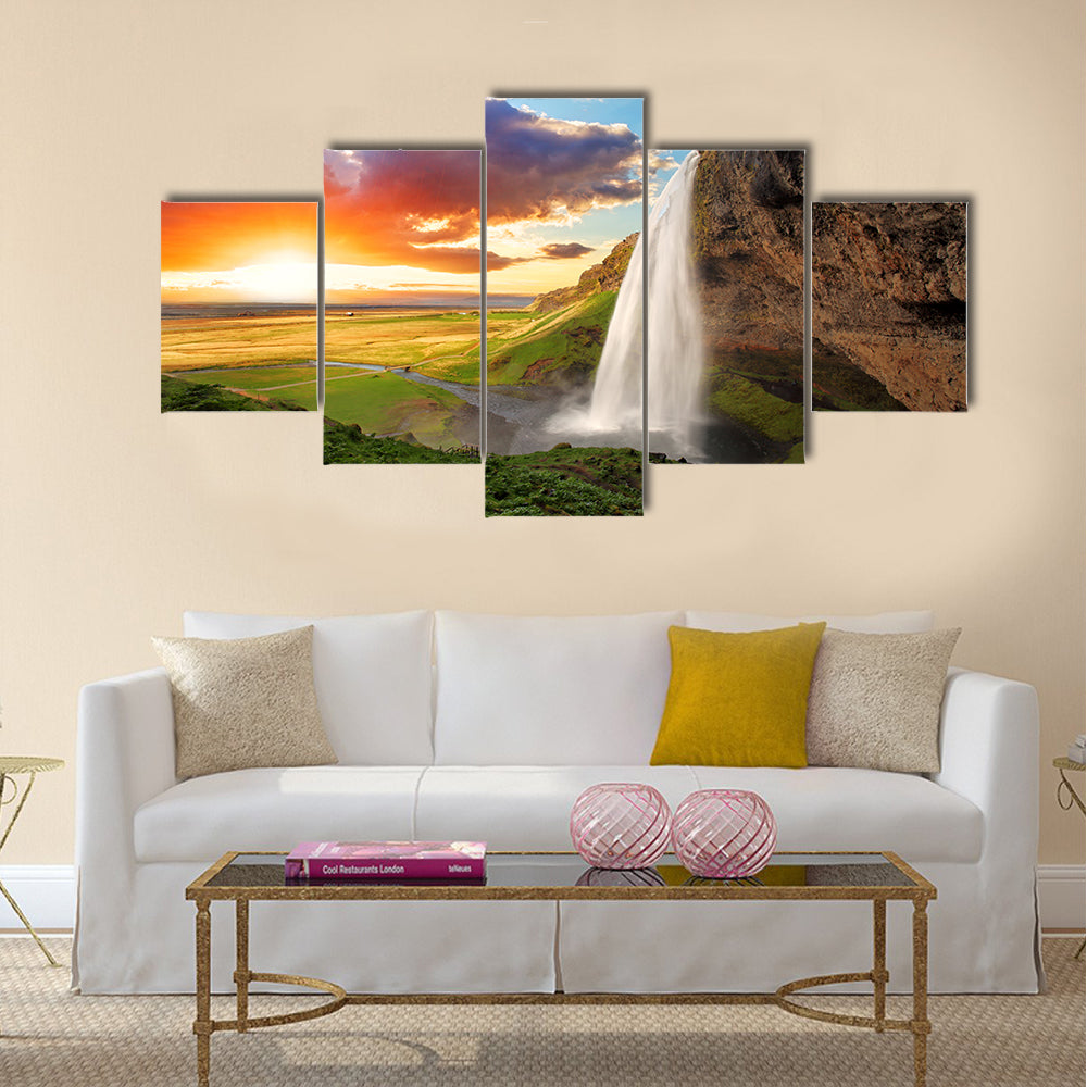 Waterfall, Iceland - Seljalandsfoss Multi Panel Canvas Wall Art