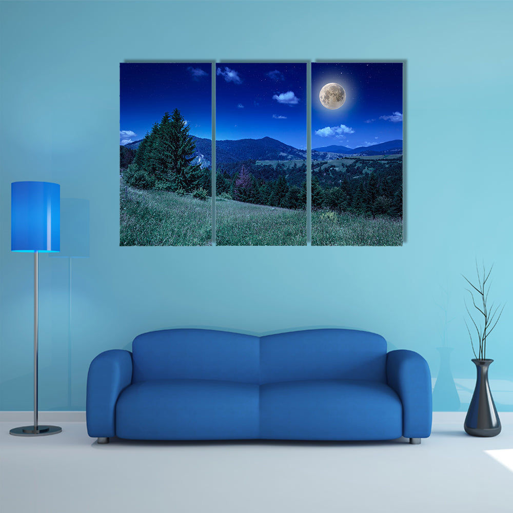 The mountain view From Green Meadow On Summer Night Multi Panel Canvas Wall Art