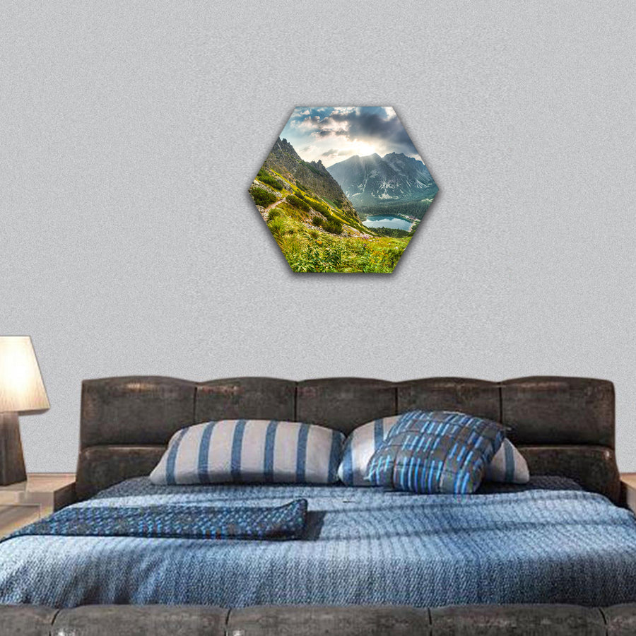 Mountain landscape with mountain chalet, Slovakia hexagonal canvas wall art