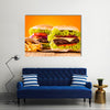 Delicious hamburgers on wood Multi panel canvas wall art