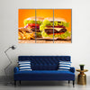 Delicious hamburgers on wood Multi panel canvas wall art