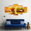 Delicious hamburgers on wood Multi panel canvas wall art